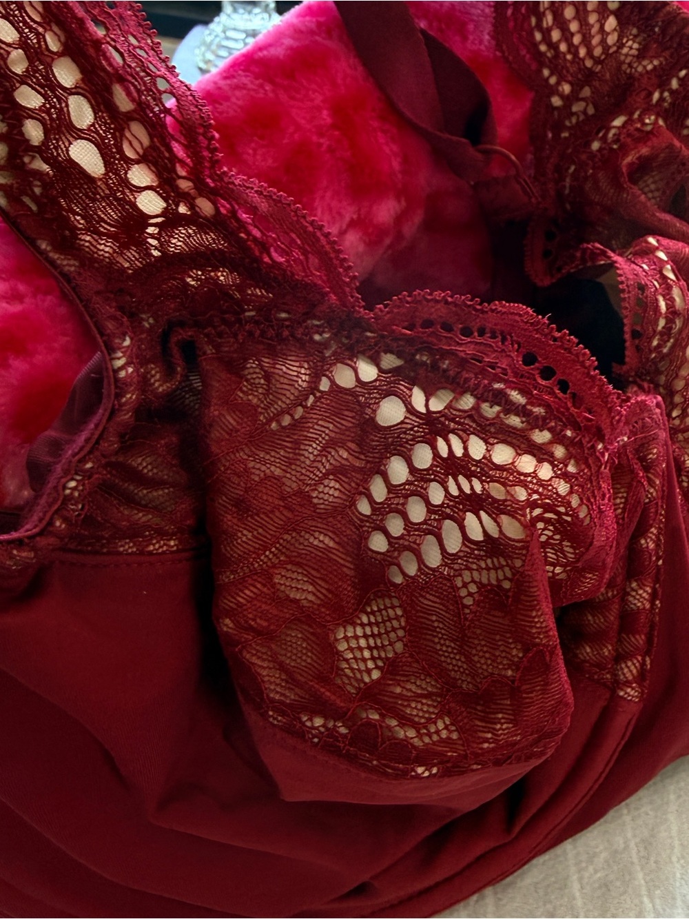 Supportive Lace Wireless Bra in Deep Burgundy